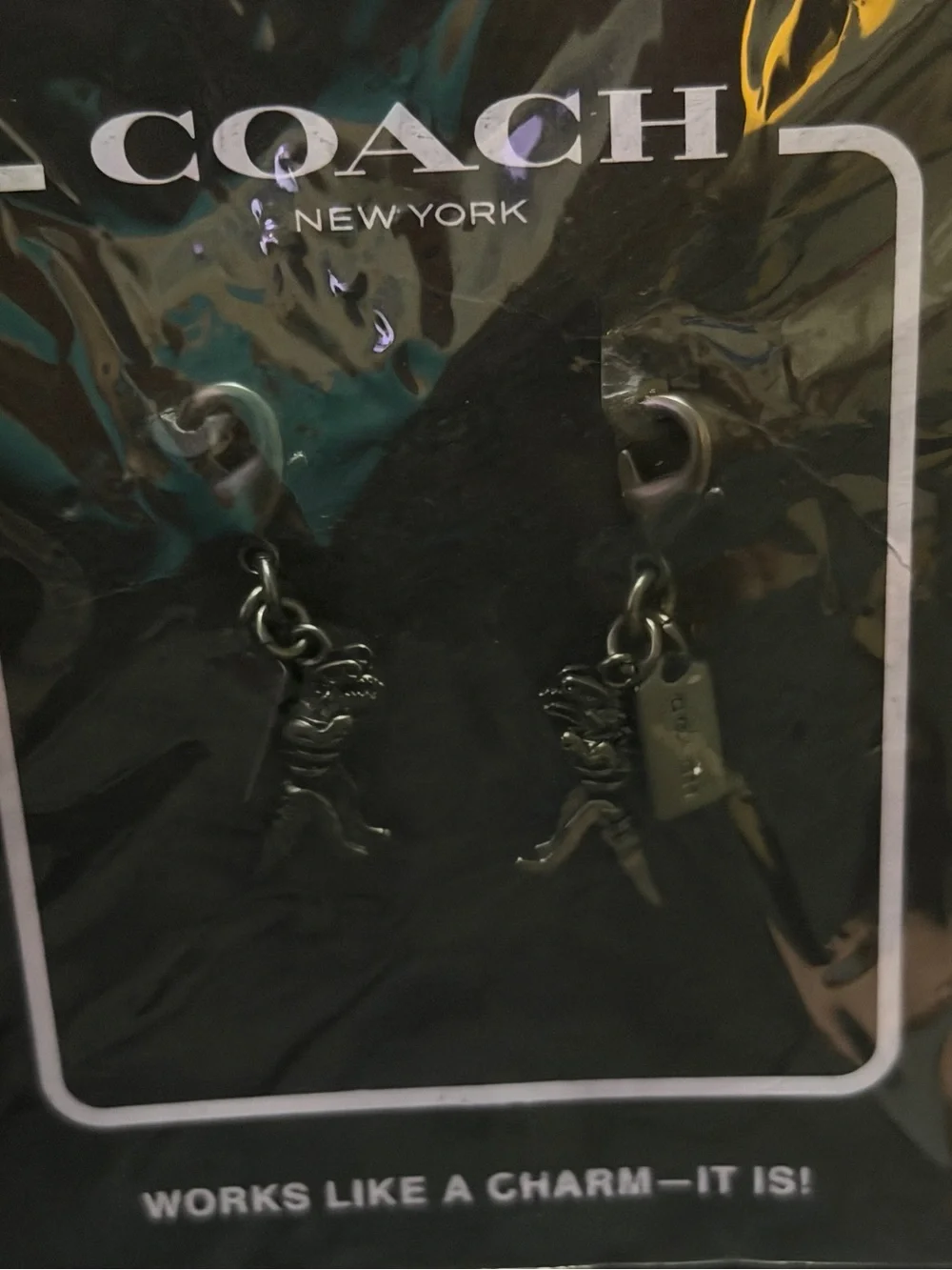 Coach Black Gunmetal Rexy Charm with Signature Tags